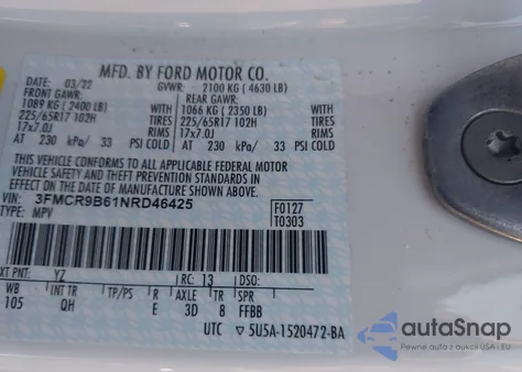 2022 Ford Bronco Sport Big Bend from USA, damaged, VIN 3FMCR9B61NRD46425